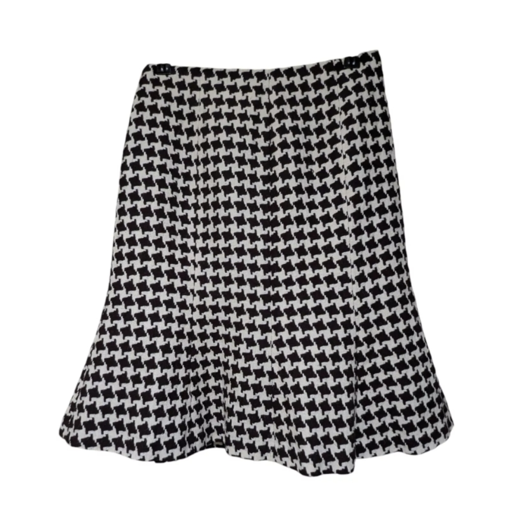 Grace Dane Lewis Skirt Women Tweed Wool Blend Houndstooth Trumpet Zip 2P Brown&W